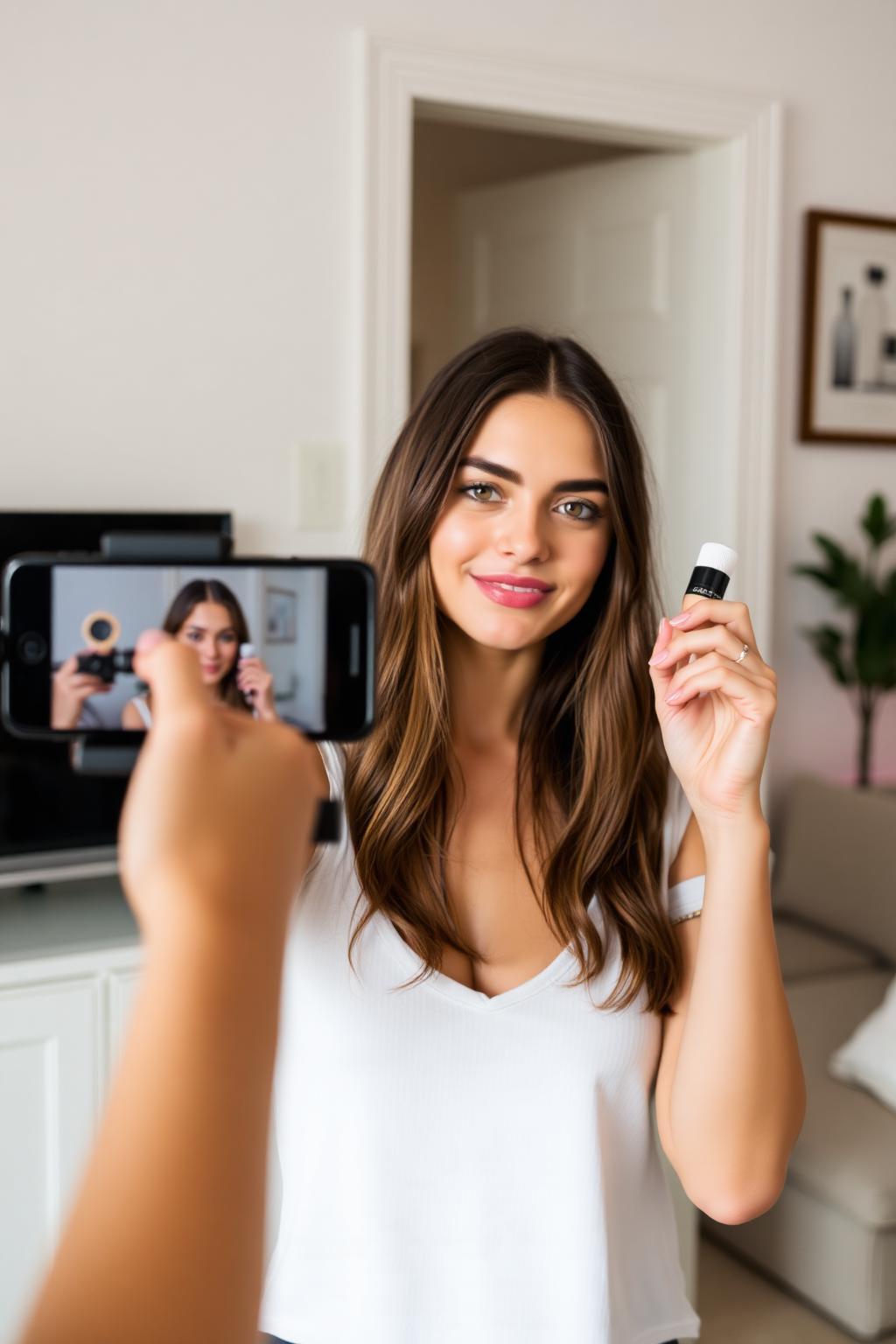 Creator filming a simple UGC product video at home
